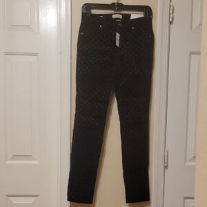 LOFT Black Velvet Pants with Gray Dots